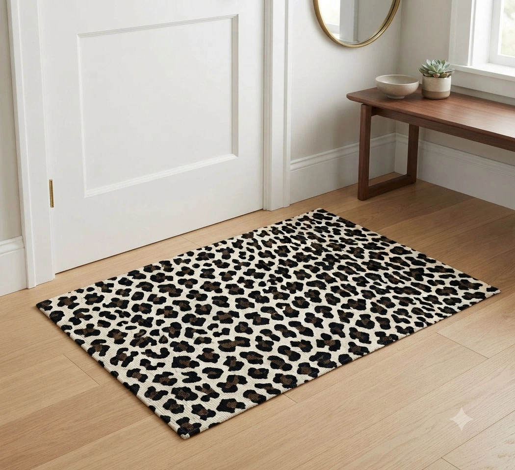 Leopard Print Cotton-Polyester Accent Rug / Door Mat (20x32
